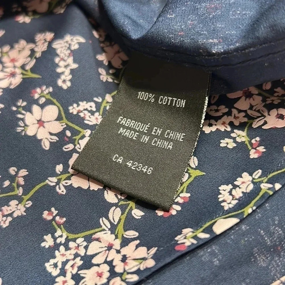 AKA SLIM FIT BLUE LONG SLEEVE SHIRT WITH  FLORAL PINK DESIGN . 100 cotton - Picture 10 of 10